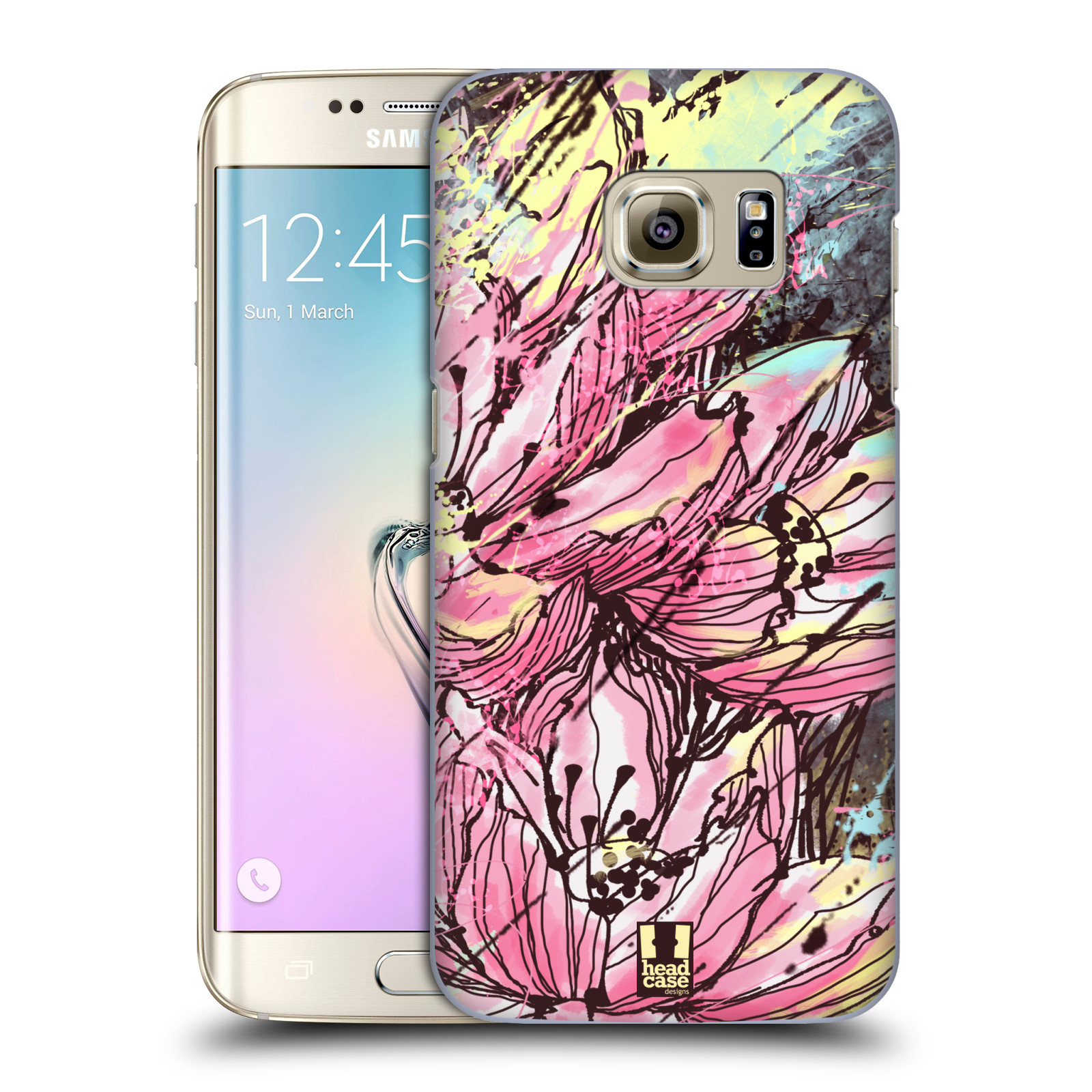 HEAD CASE plastový obal na mobil SAMSUNG GALAXY S7 EDGE vzor Kreslené barevné květiny RŮŽOVÁ HANAKOTOBA