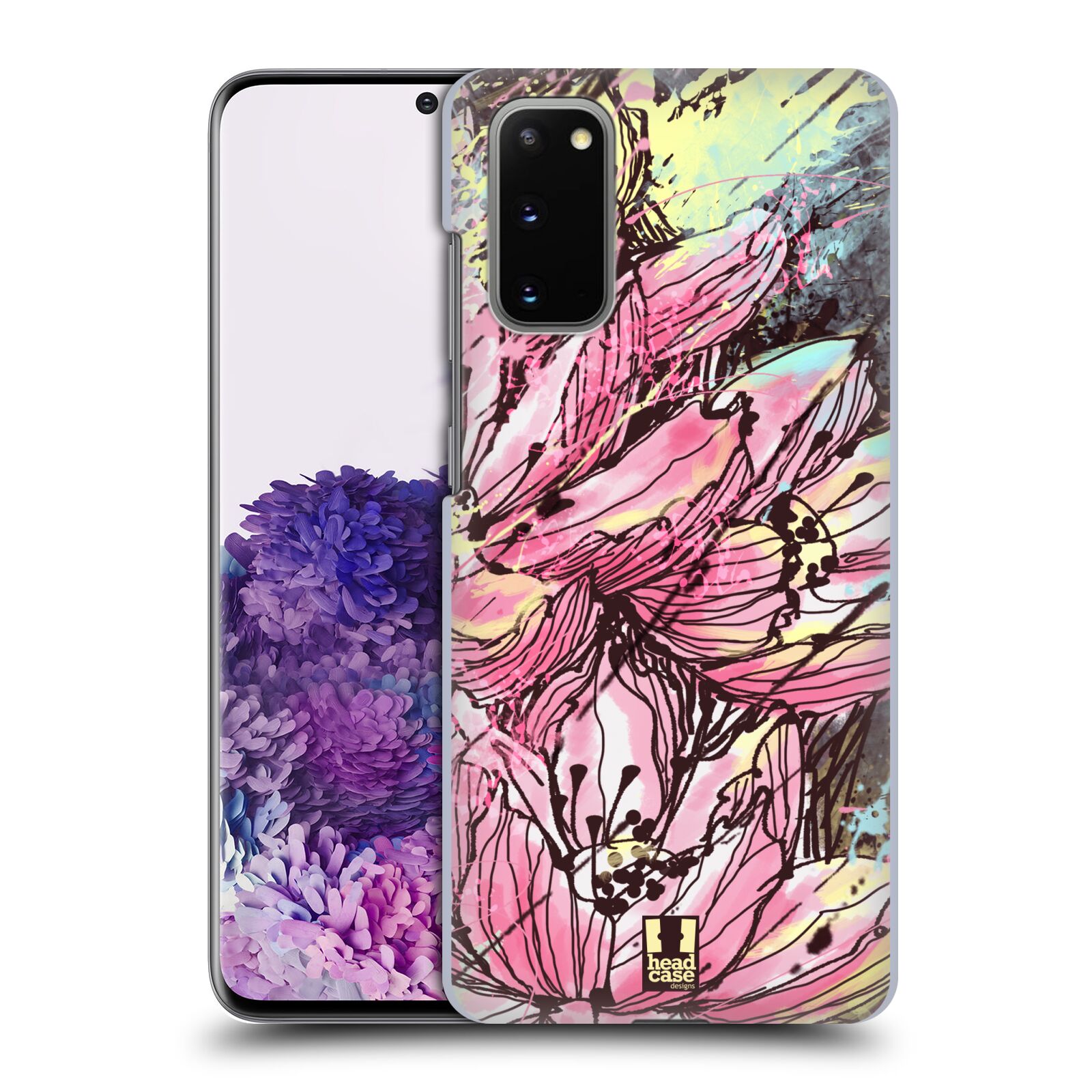 Pouzdro na mobil Samsung Galaxy S20 - HEAD CASE - vzor Kreslené barevné květiny RŮŽOVÁ HANAKOTOBA
