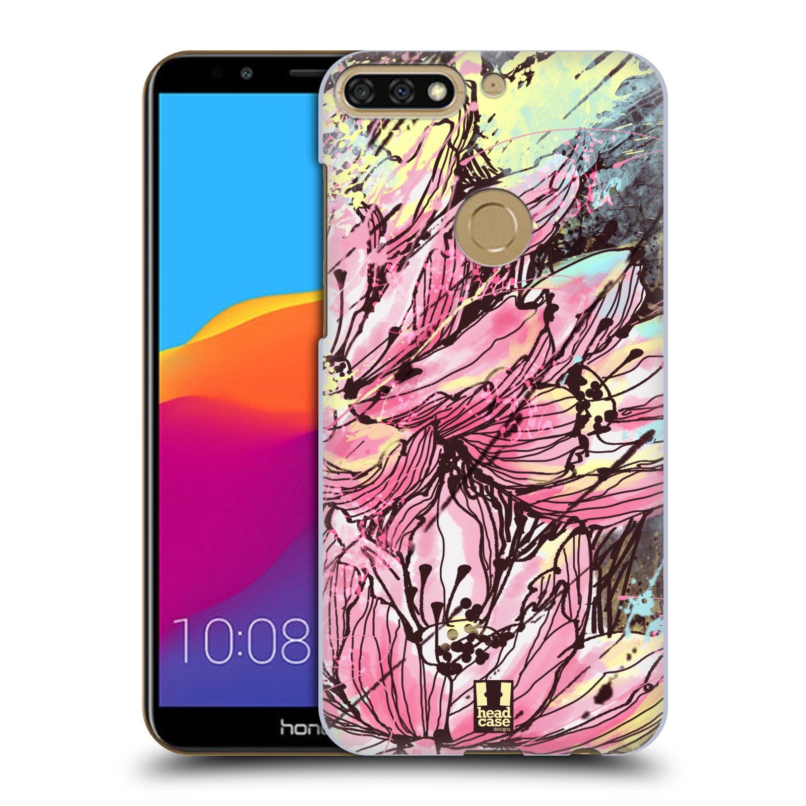 HEAD CASE plastový obal na mobil Honor 7c vzor Kreslené barevné květiny RŮŽOVÁ HANAKOTOBA