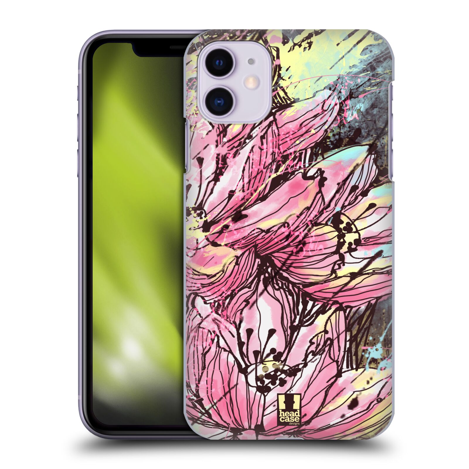 Pouzdro na mobil Apple Iphone 11 - HEAD CASE - vzor Kreslené barevné květiny RŮŽOVÁ HANAKOTOBA