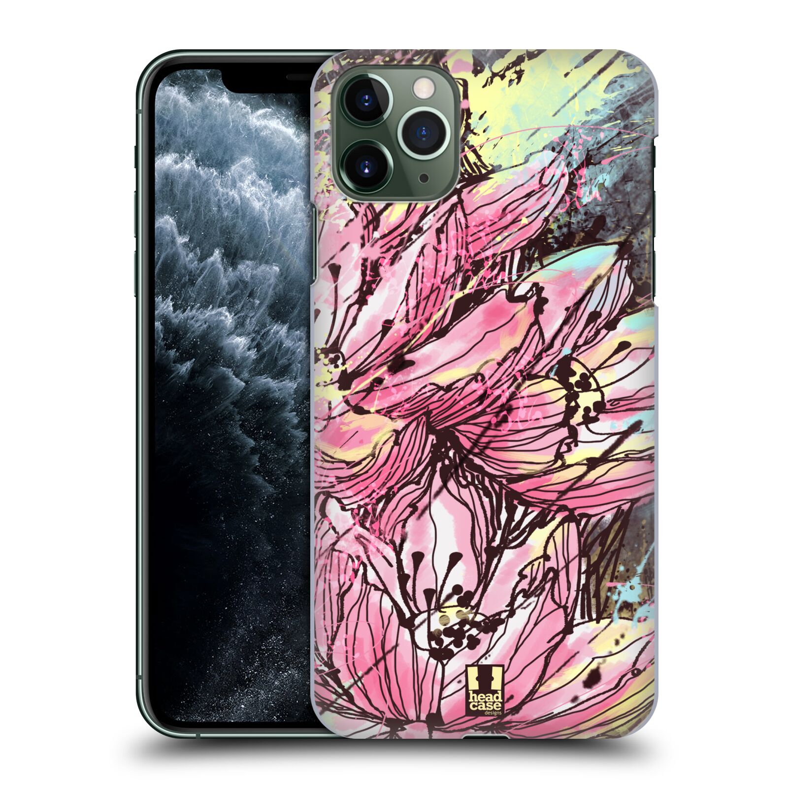 Pouzdro na mobil Apple Iphone 11 PRO MAX - HEAD CASE - vzor Kreslené barevné květiny RŮŽOVÁ HANAKOTOBA