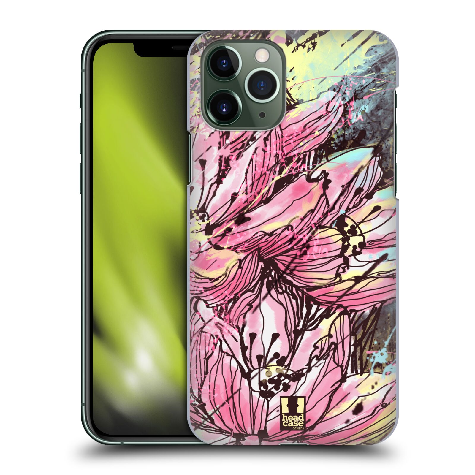 Pouzdro na mobil Apple Iphone 11 PRO - HEAD CASE - vzor Kreslené barevné květiny RŮŽOVÁ HANAKOTOBA