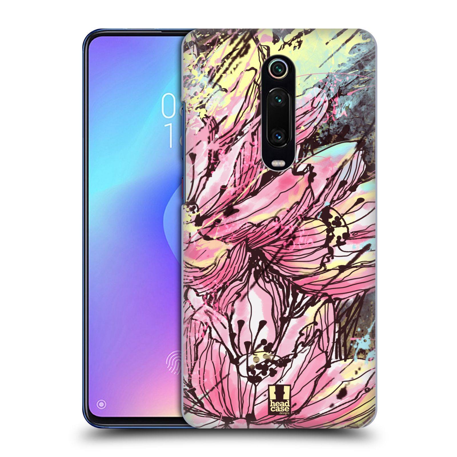 Pouzdro na mobil Xiaomi Mi 9T PRO - HEAD CASE - vzor Kreslené barevné květiny RŮŽOVÁ HANAKOTOBA
