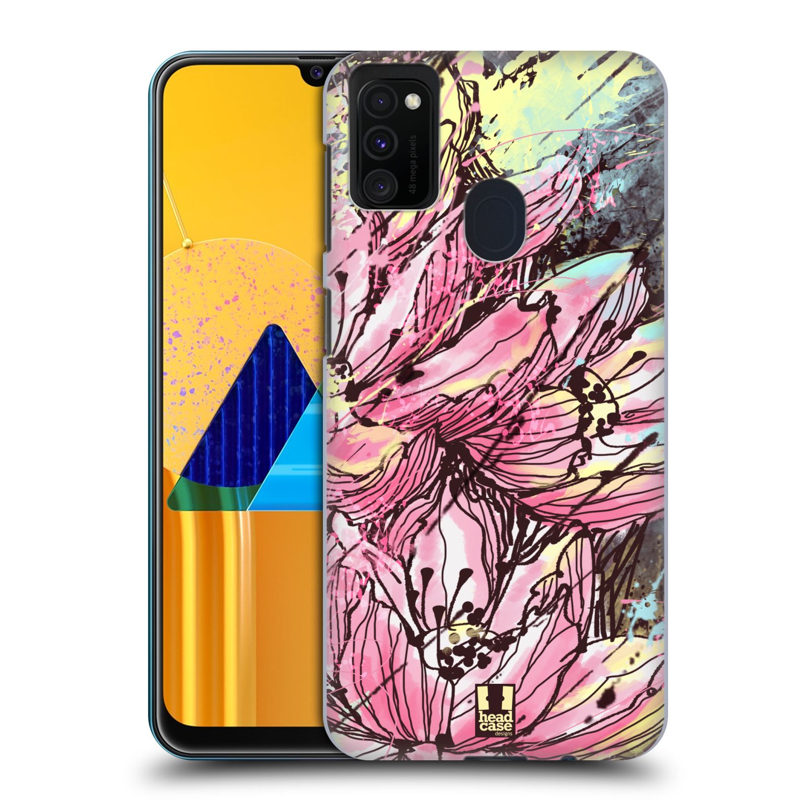 Zadní kryt na mobil Samsung Galaxy M21 vzor Kreslené barevné květiny RŮŽOVÁ HANAKOTOBA