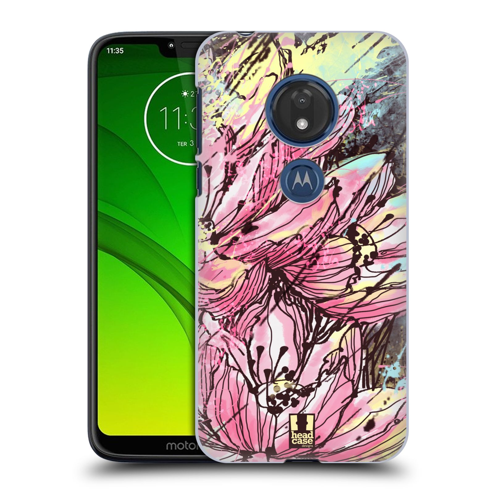 Pouzdro na mobil Motorola Moto G7 Play vzor Kreslené barevné květiny RŮŽOVÁ HANAKOTOBA