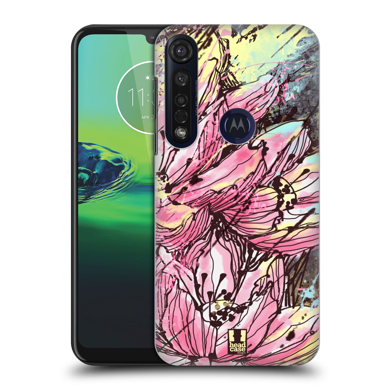 Pouzdro na mobil Motorola Moto G8 PLUS - HEAD CASE - vzor Kreslené barevné květiny RŮŽOVÁ HANAKOTOBA