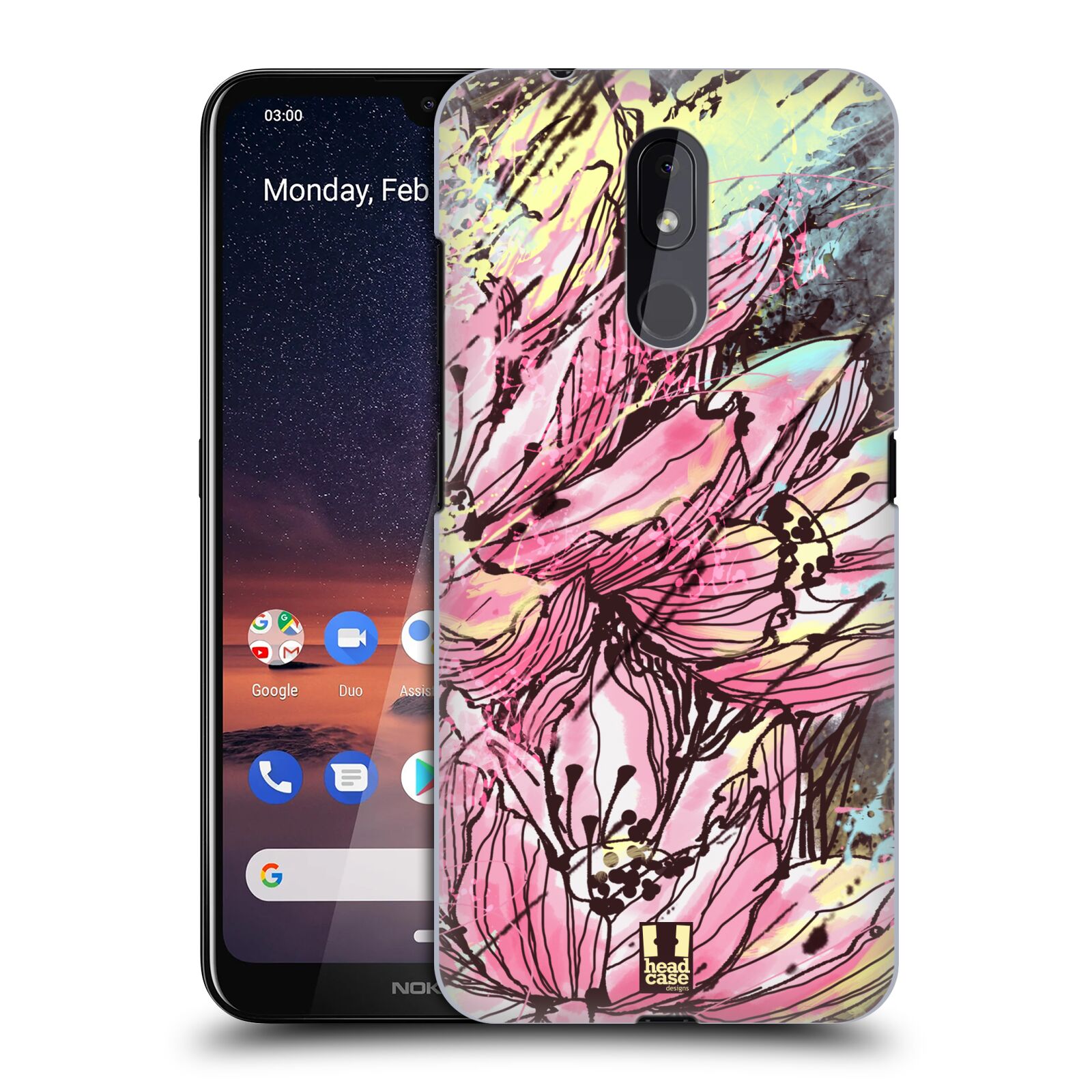 Pouzdro na mobil Nokia 3.2 - HEAD CASE - vzor Kreslené barevné květiny RŮŽOVÁ HANAKOTOBA