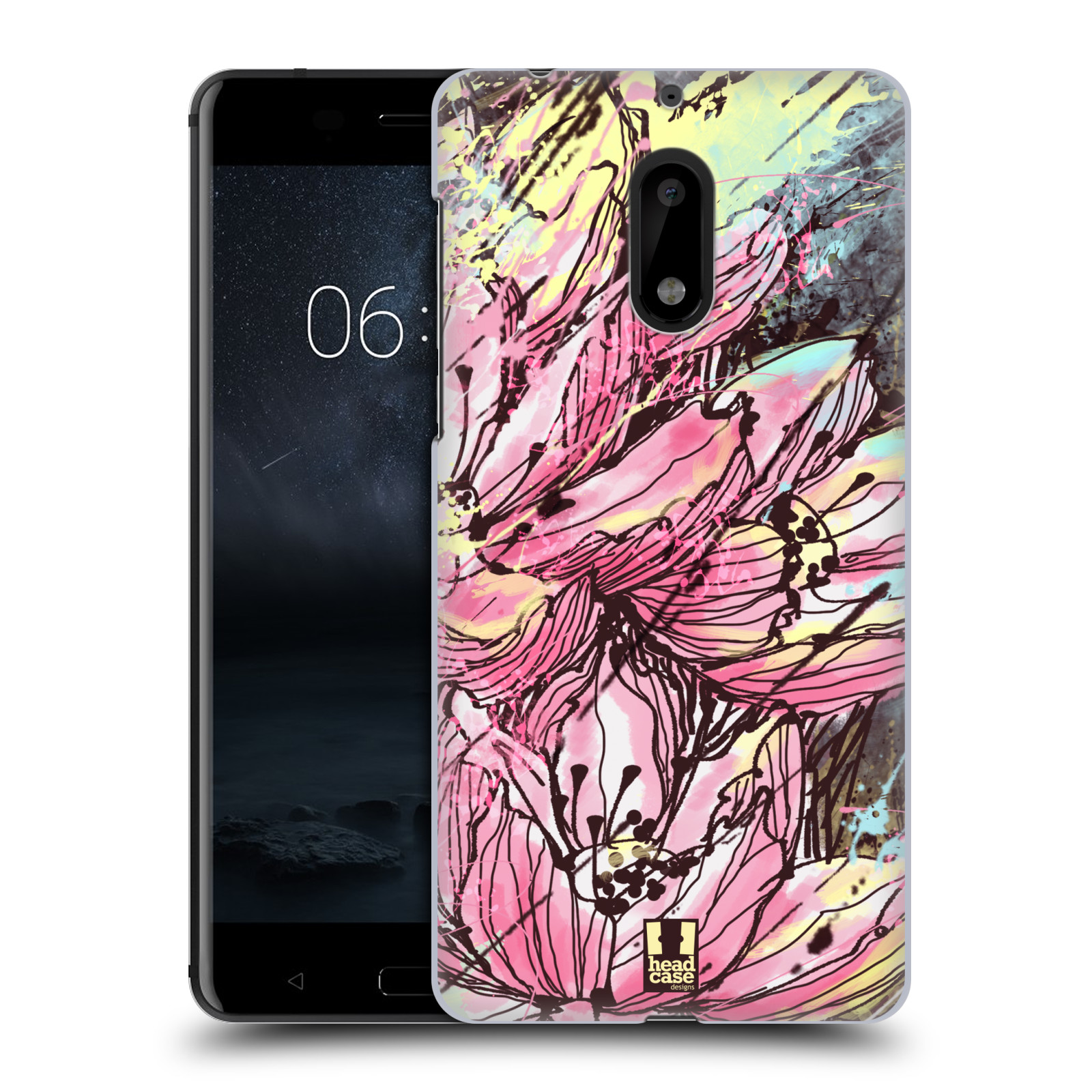 HEAD CASE plastový obal na mobil Nokia 6 vzor Kreslené barevné květiny RŮŽOVÁ HANAKOTOBA