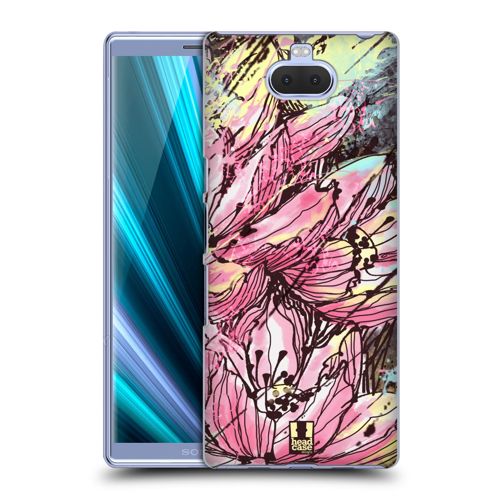 Pouzdro na mobil Sony Xperia 10 - Head Case - vzor Kreslené barevné květiny RŮŽOVÁ HANAKOTOBA