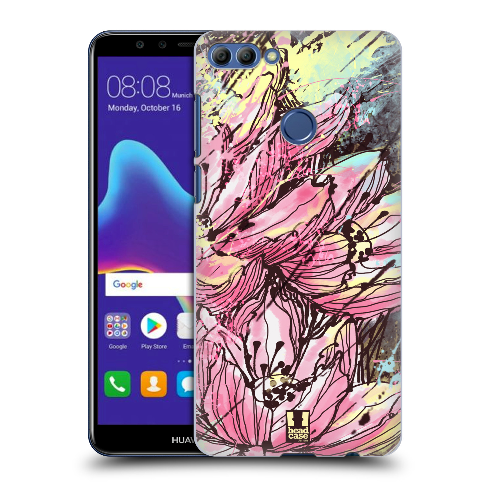 HEAD CASE plastový obal na mobil Huawei Y9 2018 vzor Kreslené barevné květiny RŮŽOVÁ HANAKOTOBA