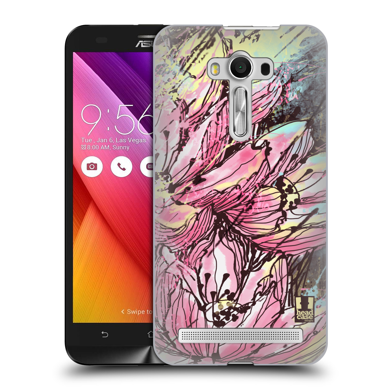 HEAD CASE plastový obal na mobil Asus Zenfone 2 LASER (5,5 displej ZE550KL) vzor Kreslené barevné květiny RŮŽOVÁ HANAKOTOBA