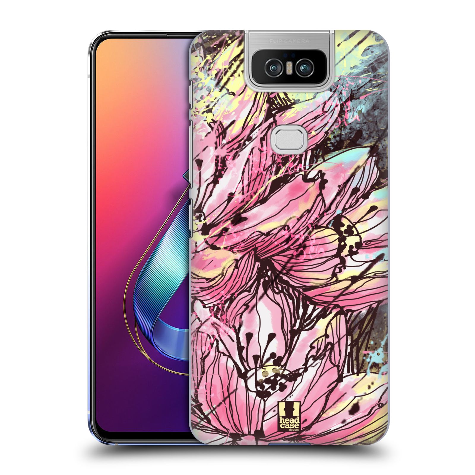 Pouzdro na mobil Asus Zenfone 6 ZS630KL - HEAD CASE - vzor Kreslené barevné květiny RŮŽOVÁ HANAKOTOBA