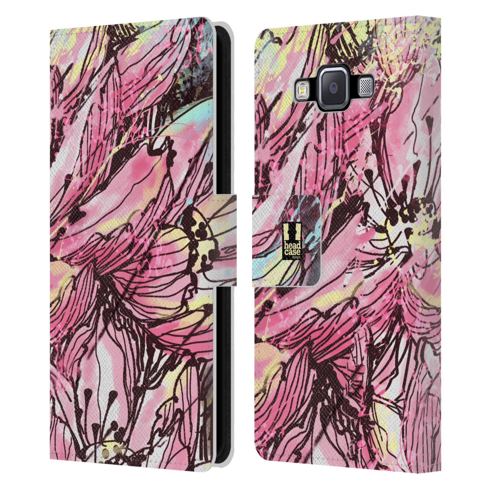 HEAD CASE Flipové pouzdro pro mobil Samsung Galaxy A5 barevná malba květy Hanakotoba růžová