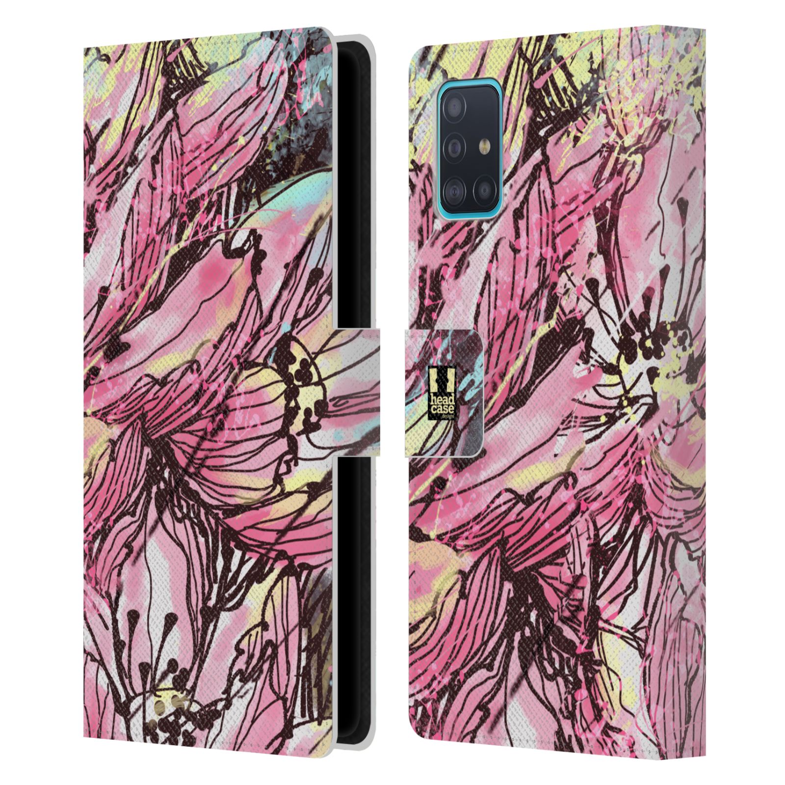 Pouzdro na mobil Samsung Galaxy A51 (A515F) barevná malba květy Hanakotoba růžová