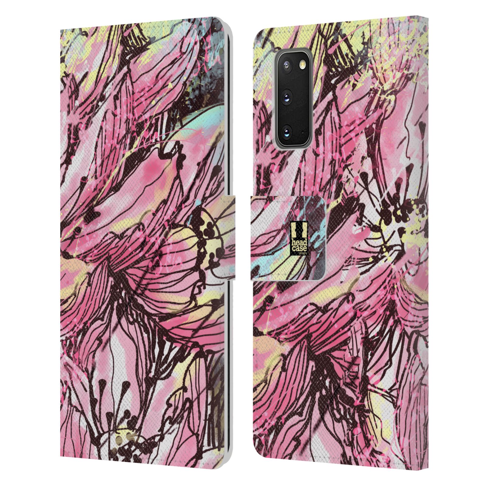 Pouzdro na mobil Samsung Galaxy S20 barevná malba květy Hanakotoba růžová