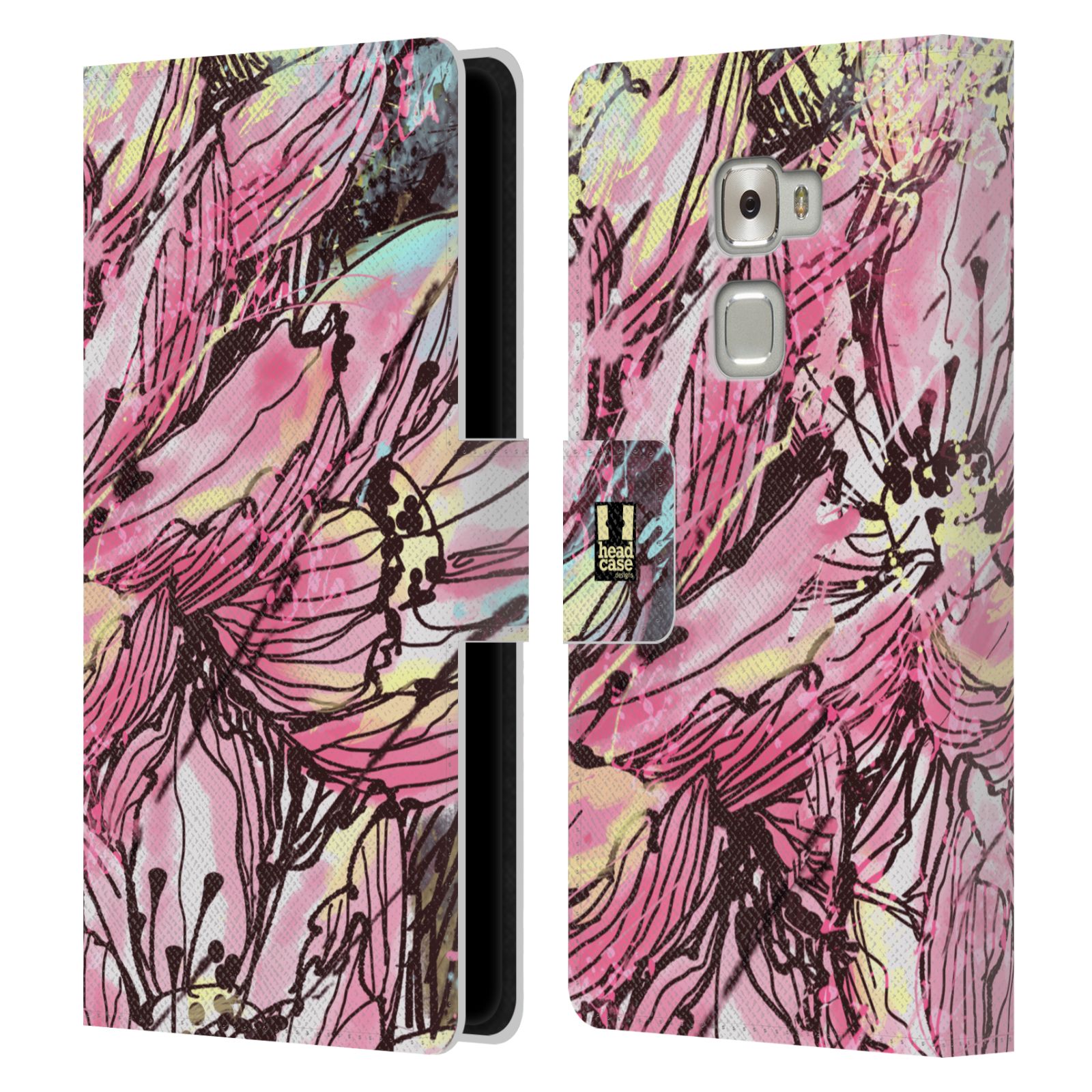 HEAD CASE Flipové pouzdro pro mobil Huawei MATE S barevná malba květy Hanakotoba růžová
