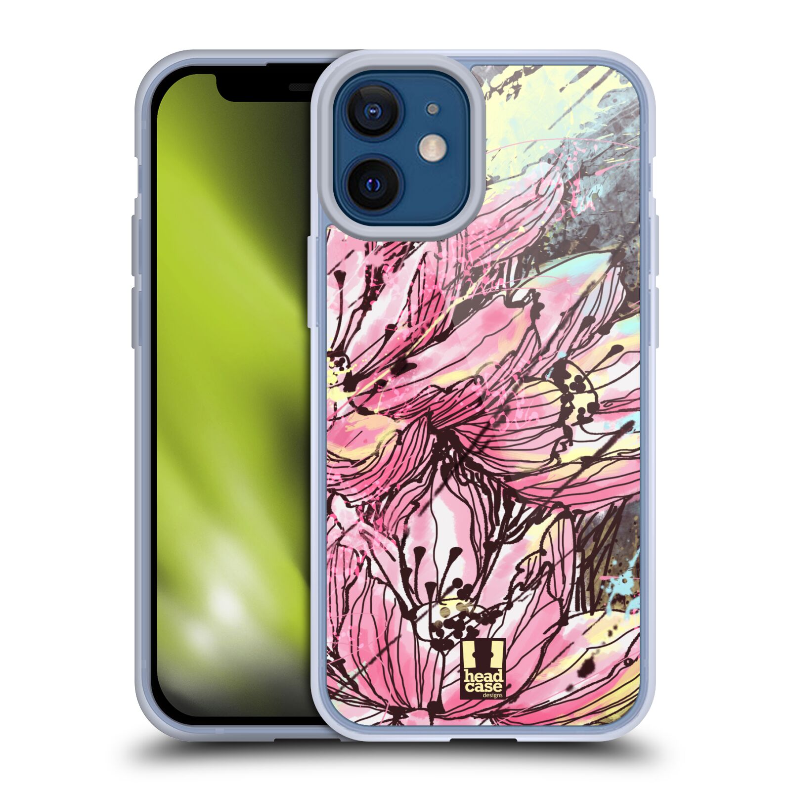 Plastový obal na mobil Apple Iphone 12 MINI vzor Kreslené barevné květiny RŮŽOVÁ HANAKOTOBA