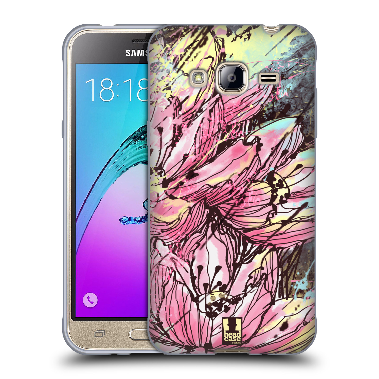 HEAD CASE silikonový obal na mobil Samsung Galaxy J3, J3 2016 vzor Kreslené barevné květiny RŮŽOVÁ HANAKOTOBA