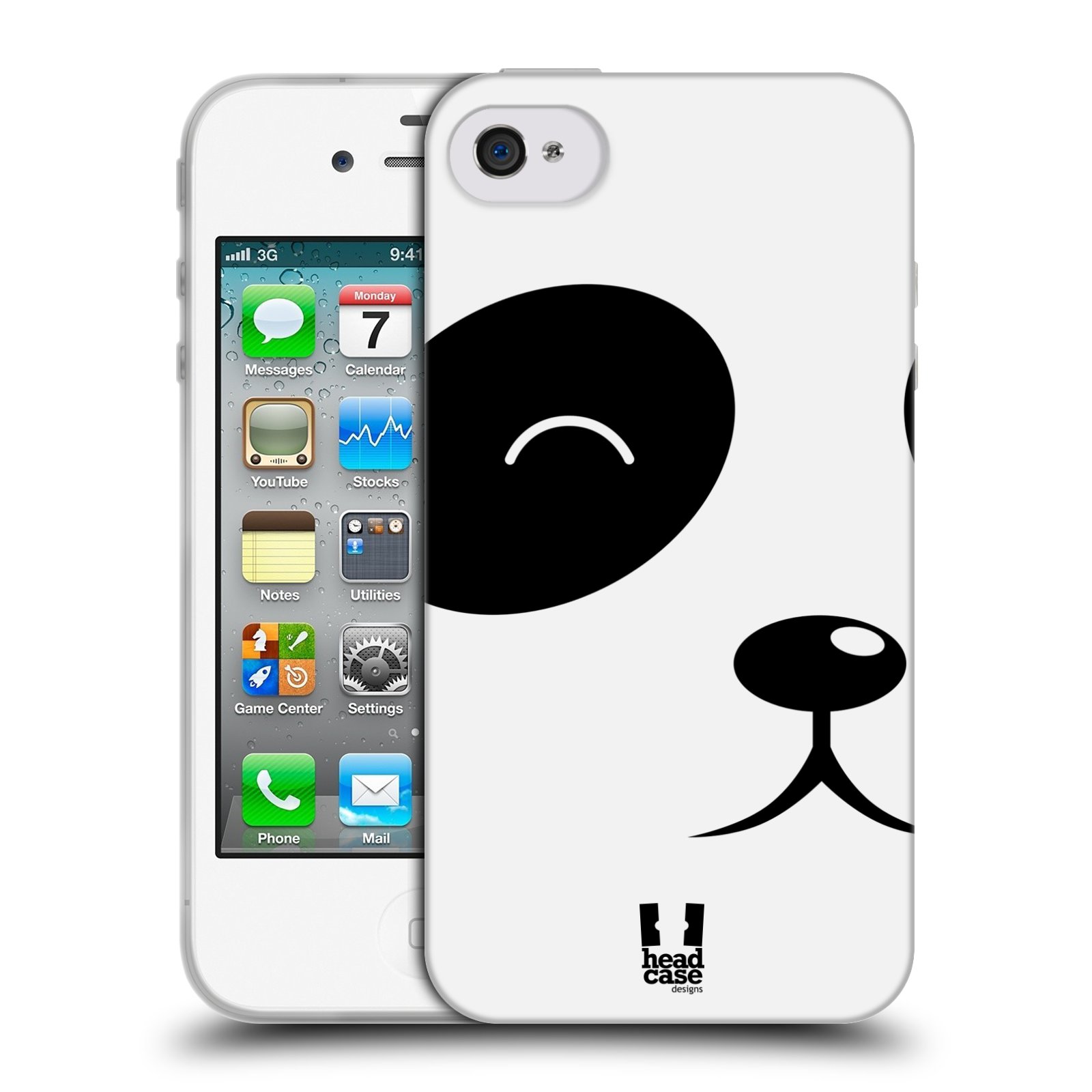 HEAD CASE silikonový obal na mobil Apple Iphone 4/4S vzor Celá tvář zvíře kreslený portrét medvídek panda