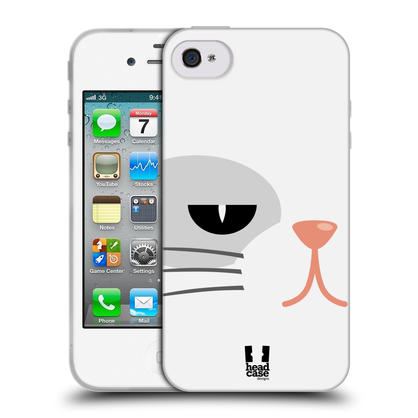 HEAD CASE silikonový obal na mobil Apple Iphone 4/4S vzor Celá tvář zvíře kreslený portrét kočička