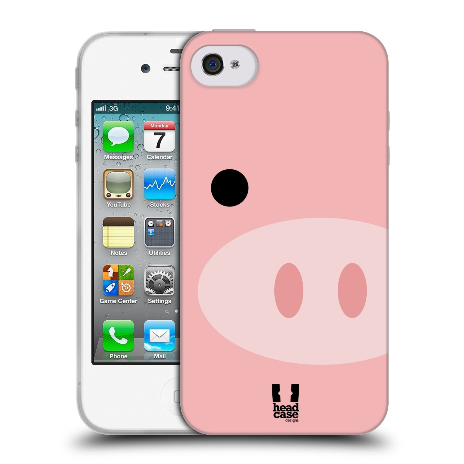 HEAD CASE silikonový obal na mobil Apple Iphone 4/4S vzor Celá tvář zvíře kreslený portrét prasátko
