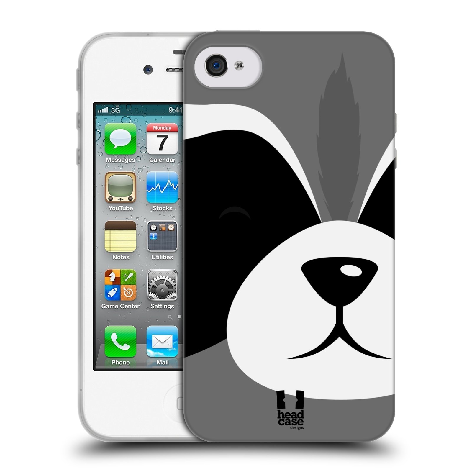 HEAD CASE silikonový obal na mobil Apple Iphone 4/4S vzor Celá tvář zvíře kreslený portrét mýval