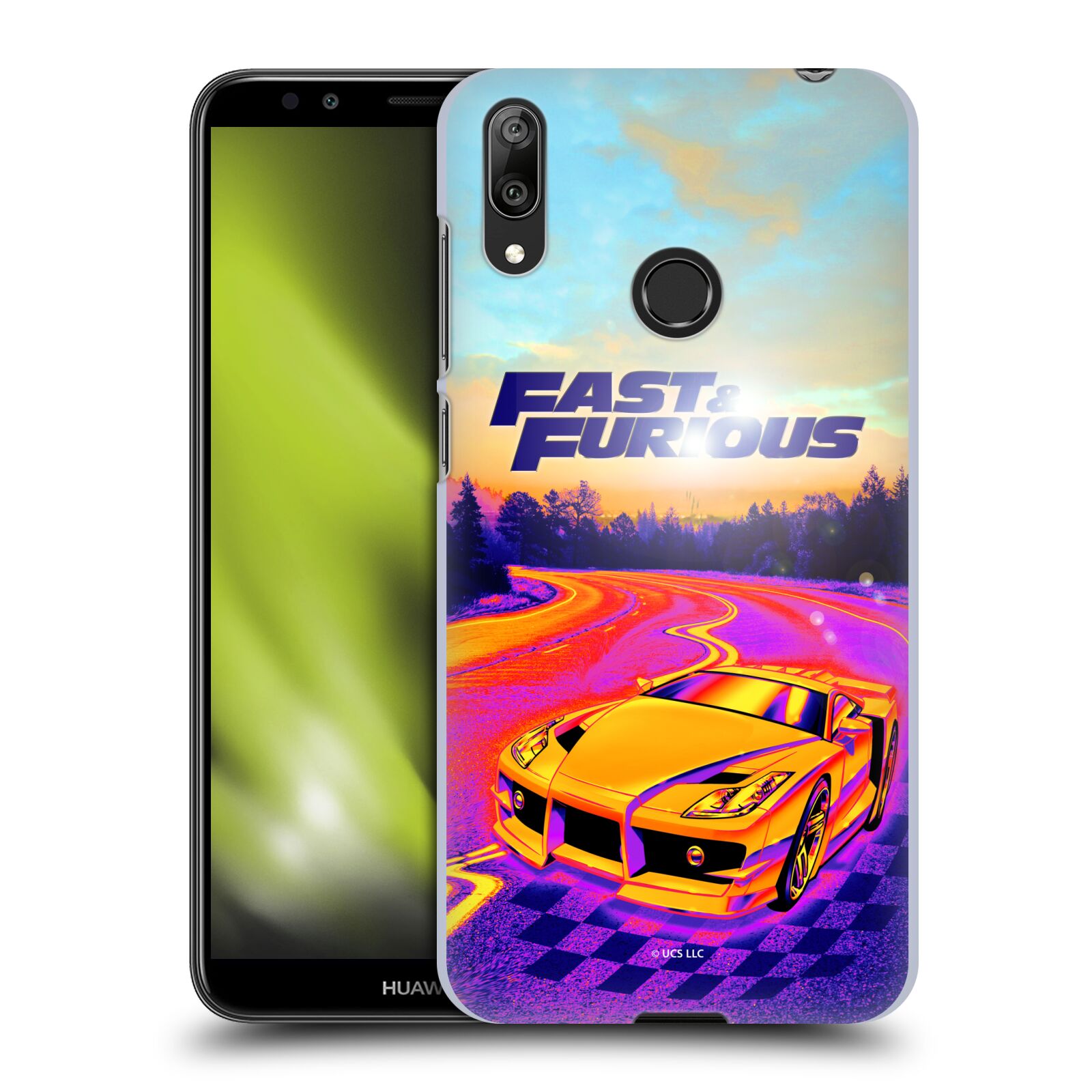 Obal na mobil Huawei Y7 2019 - HEAD CASE - Rychle a Zběsile - Barevné auto
