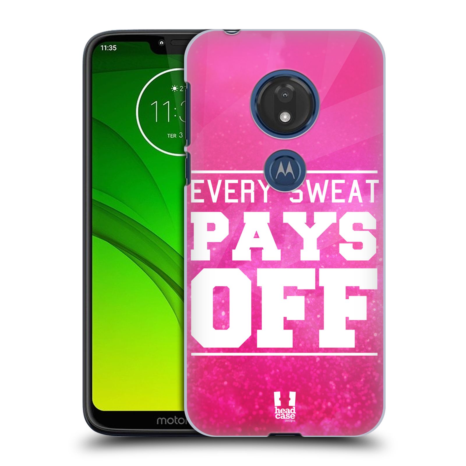 Pouzdro na mobil Motorola Moto G7 Play Sportovní nápisy růžová barva POT a DŘINA