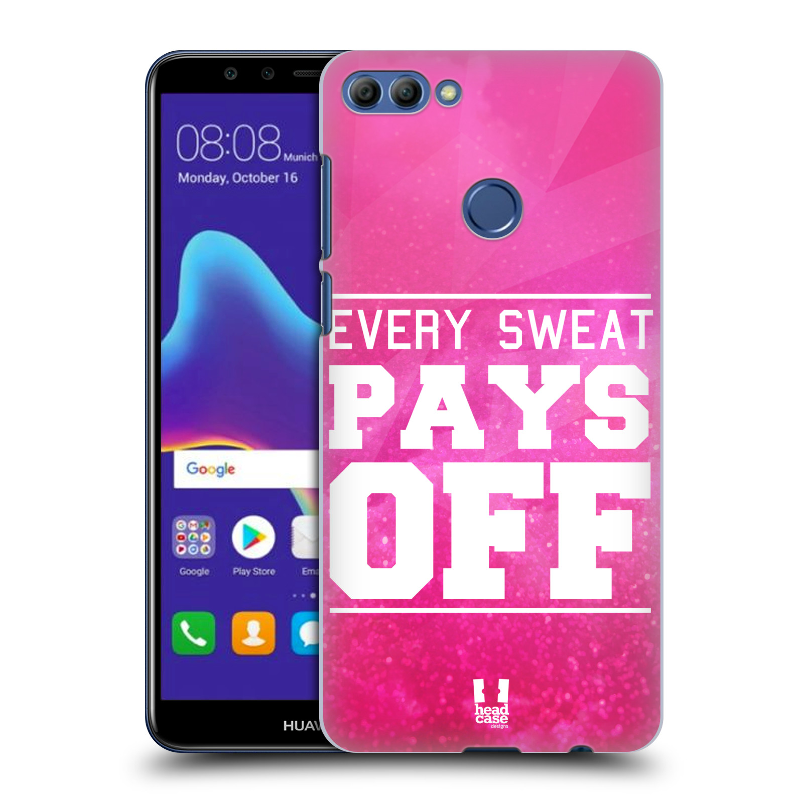 HEAD CASE plastový obal na mobil Huawei Y9 2018 Sportovní nápisy růžová barva POT a DŘINA