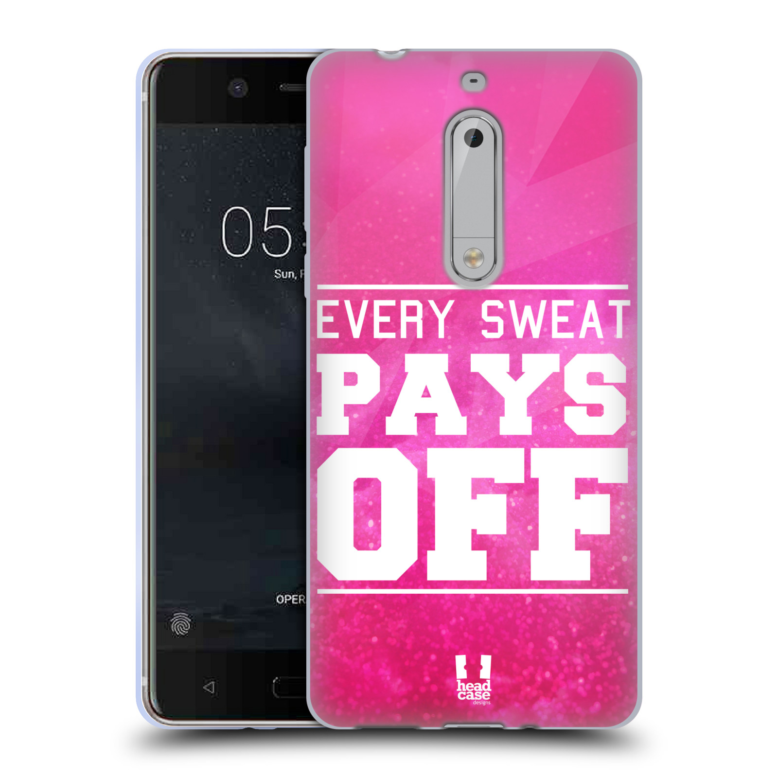 HEAD CASE silikonový obal na mobil Nokia 5 Sportovní nápisy růžová barva POT a DŘINA
