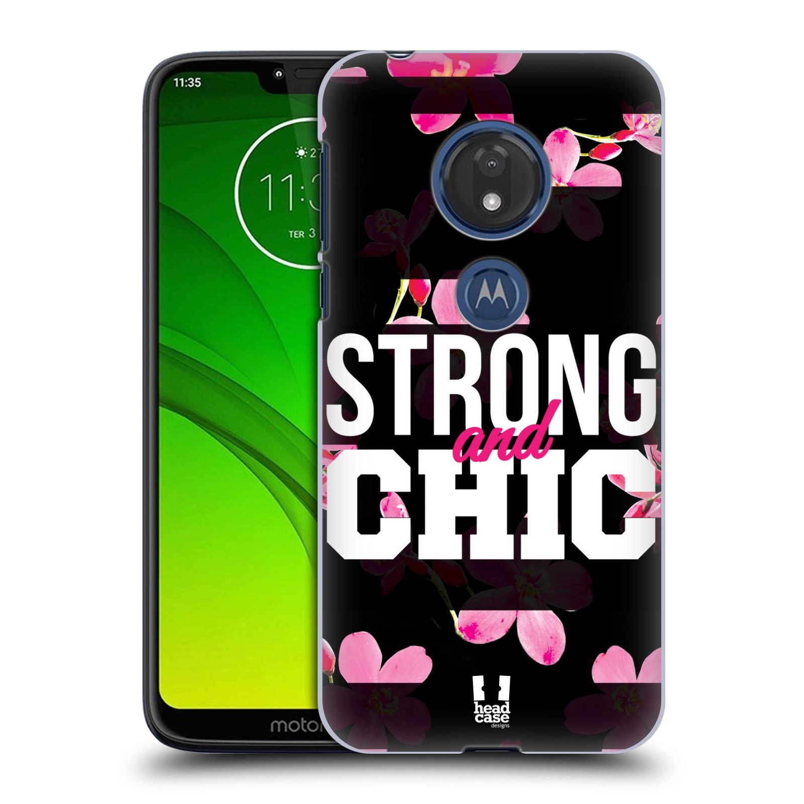 Pouzdro na mobil Motorola Moto G7 Play Sportovní nápisy STRONG and CHIC