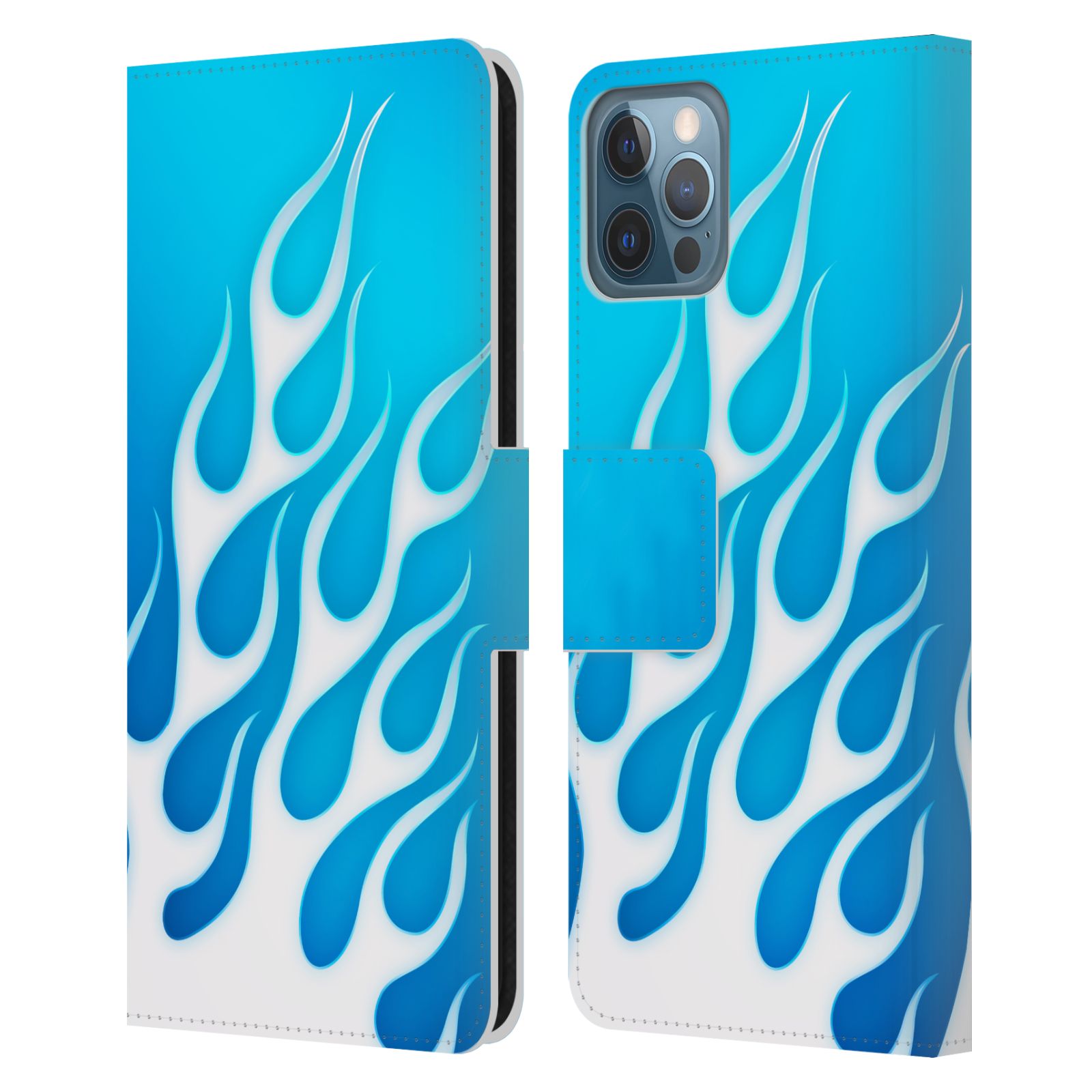 HEAD CASE Flipové pouzdro pro mobil Apple Iphone 12 / Iphone 12 PRO barevné ohnivé plameny mrazivě modrá
