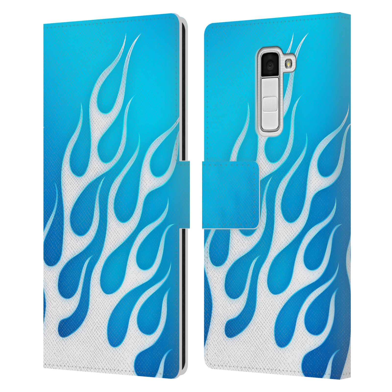 HEAD CASE Flipové pouzdro pro mobil LG K10 barevné ohnivé plameny mrazivě modrá