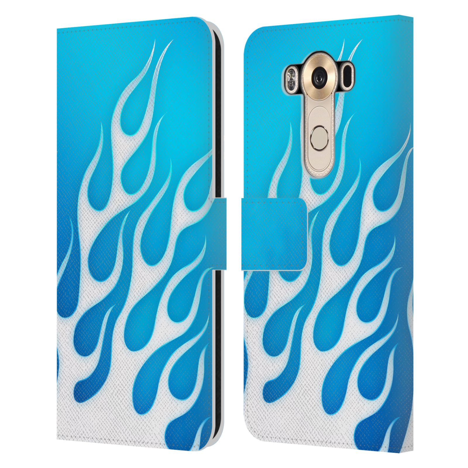 HEAD CASE Flipové pouzdro pro mobil LG V10 barevné ohnivé plameny mrazivě modrá