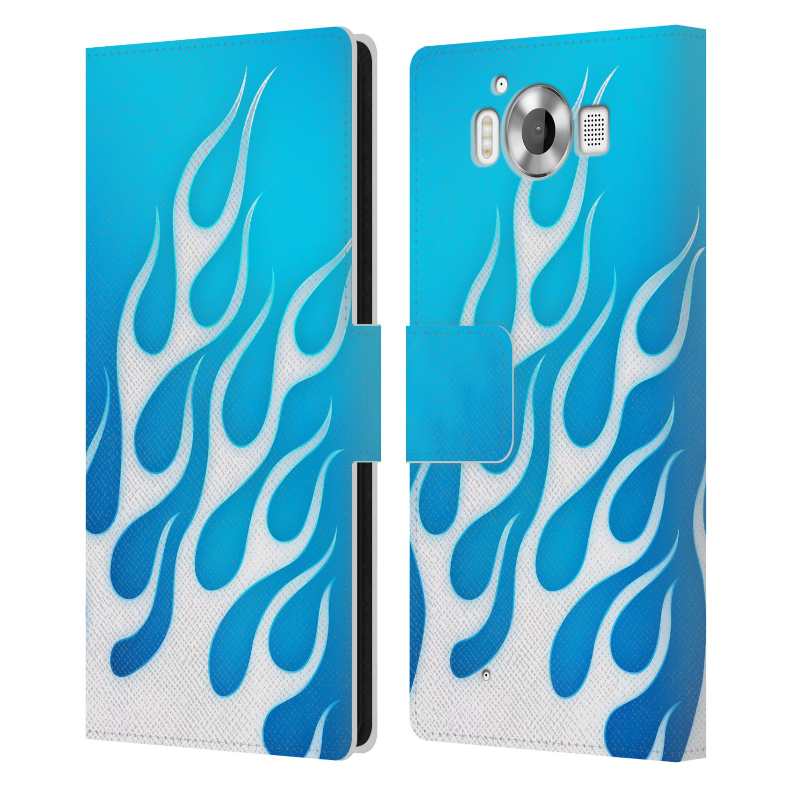 HEAD CASE Flipové pouzdro pro mobil Microsoft Lumia 950 / LUMIA 950 DUAL SIM barevné ohnivé plameny mrazivě modrá