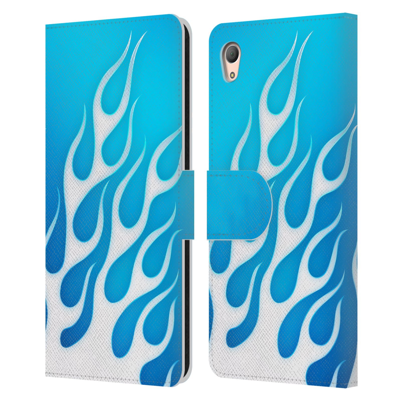 HEAD CASE Flipové pouzdro pro mobil SONY XPERIA Z3+ (PLUS) barevné ohnivé plameny mrazivě modrá