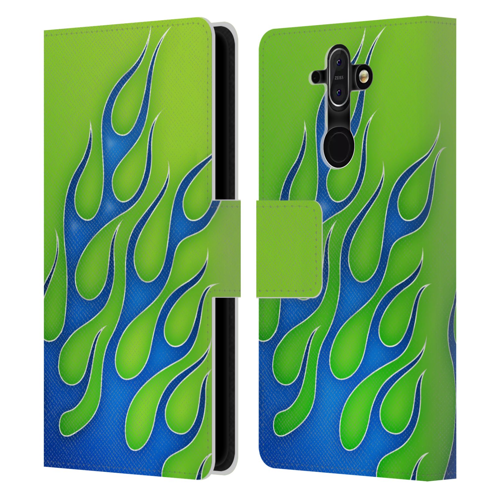 HEAD CASE Flipové pouzdro pro mobil Nokia 8 SIROCCO barevné ohnivé plameny modrá a zelená