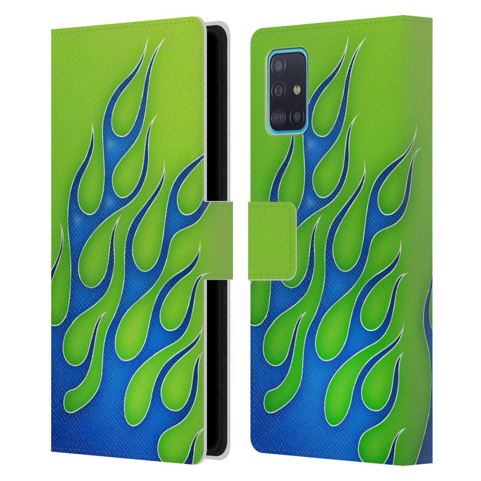 Pouzdro na mobil Samsung Galaxy A51 (A515F) barevné ohnivé plameny modrá a zelená