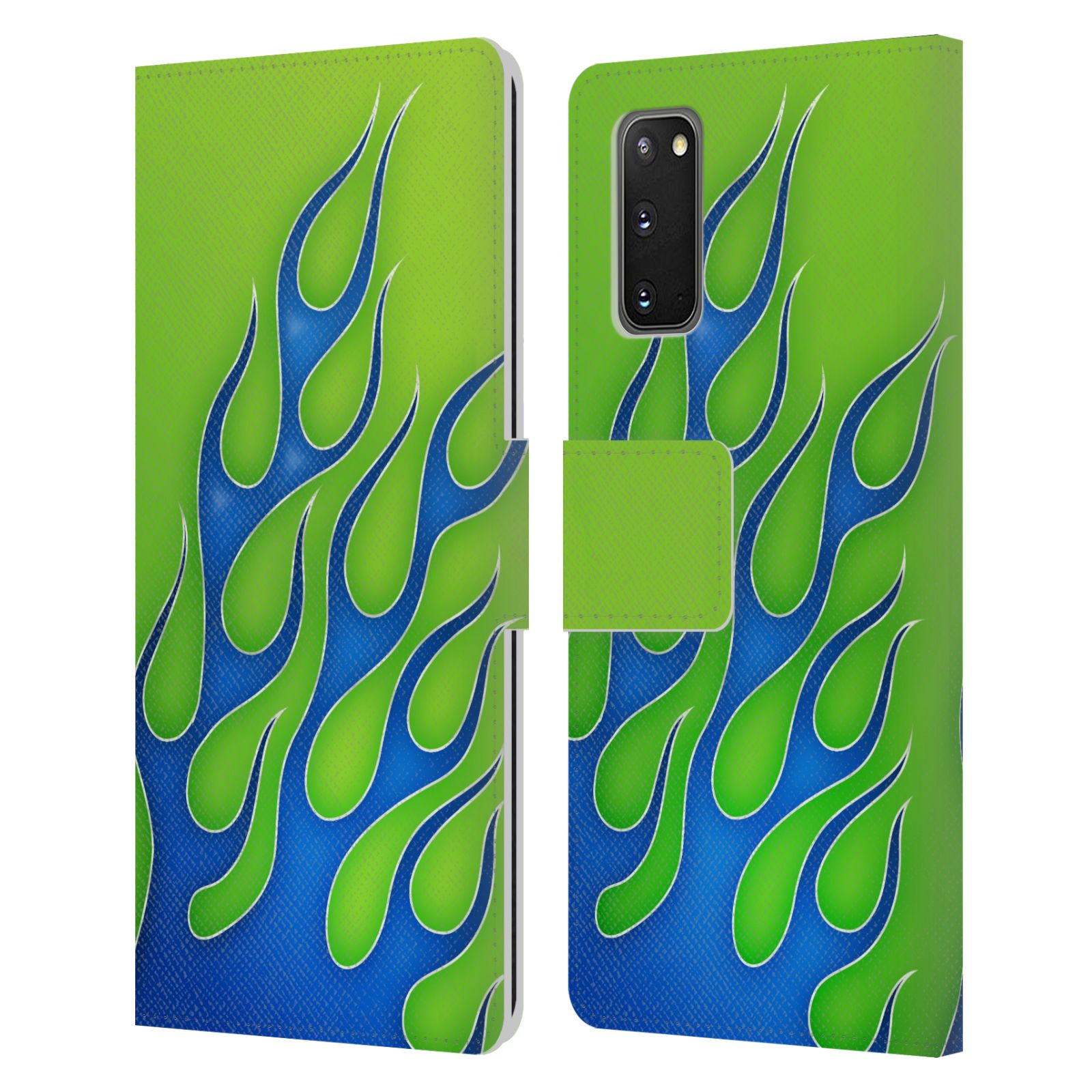 Pouzdro na mobil Samsung Galaxy S20 barevné ohnivé plameny modrá a zelená