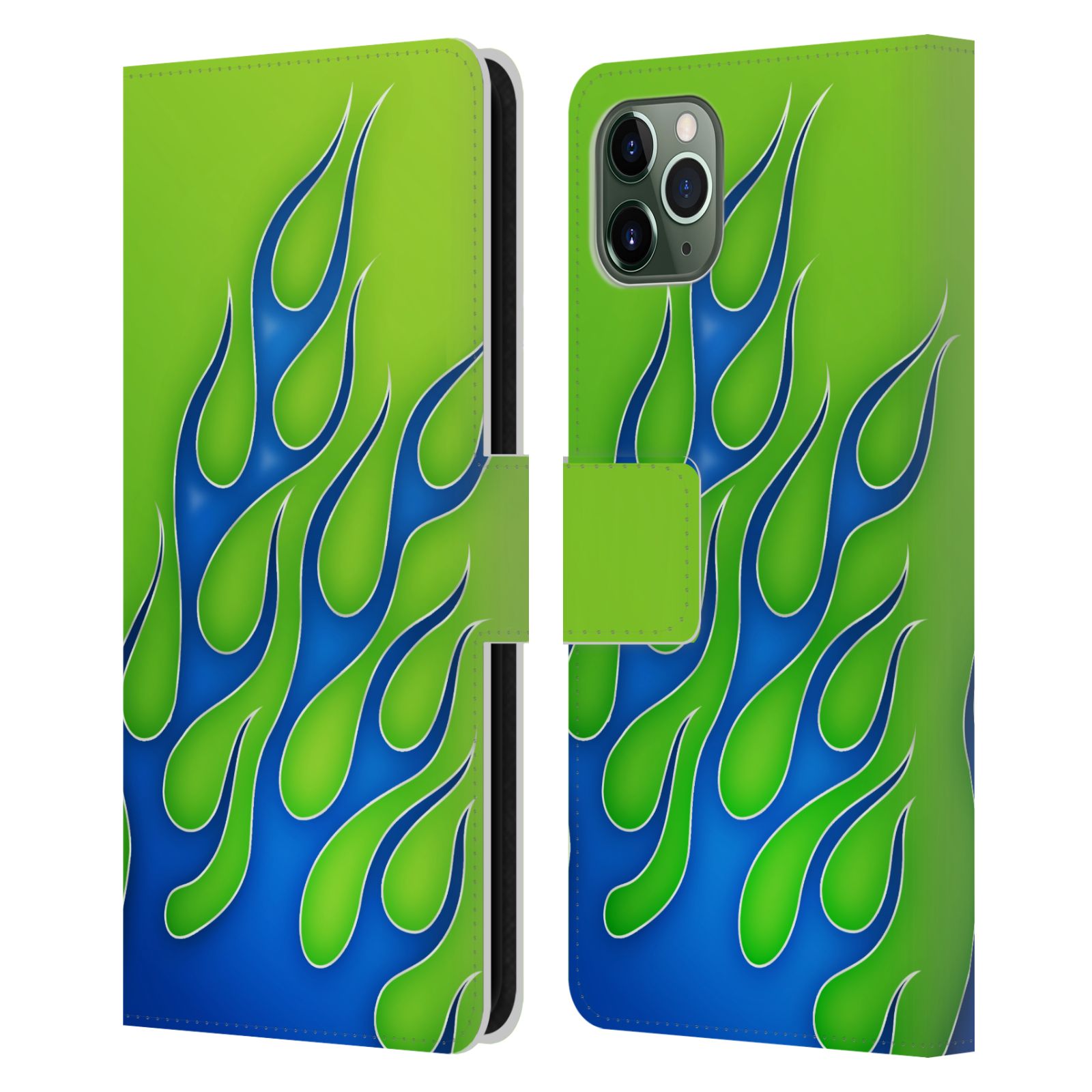 Pouzdro na mobil Apple Iphone 11 PRO MAX barevné ohnivé plameny modrá a zelená