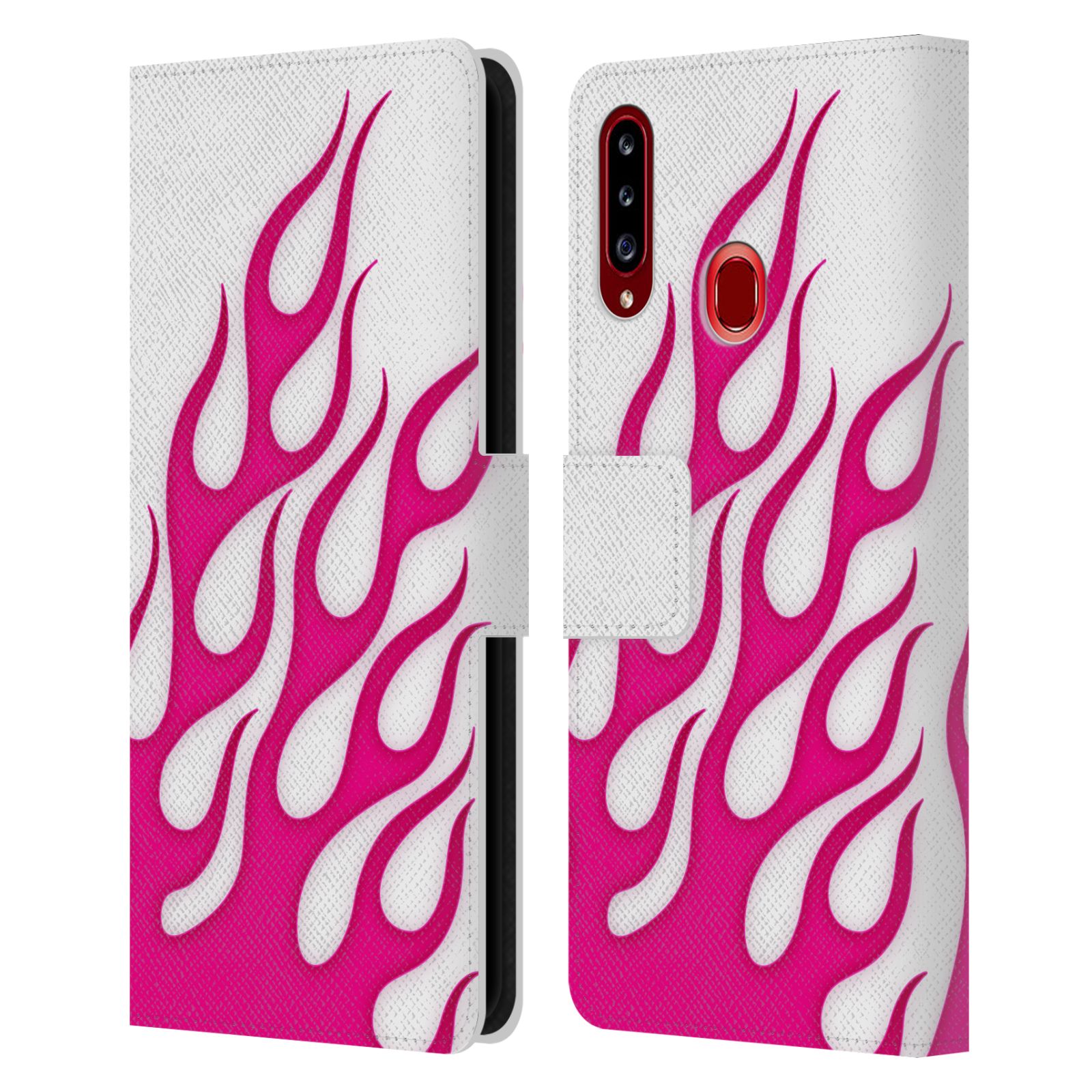 HEAD CASE Flipové pouzdro pro mobil Samsung Galaxy A20s barevné ohnivé plameny růžová a bílá