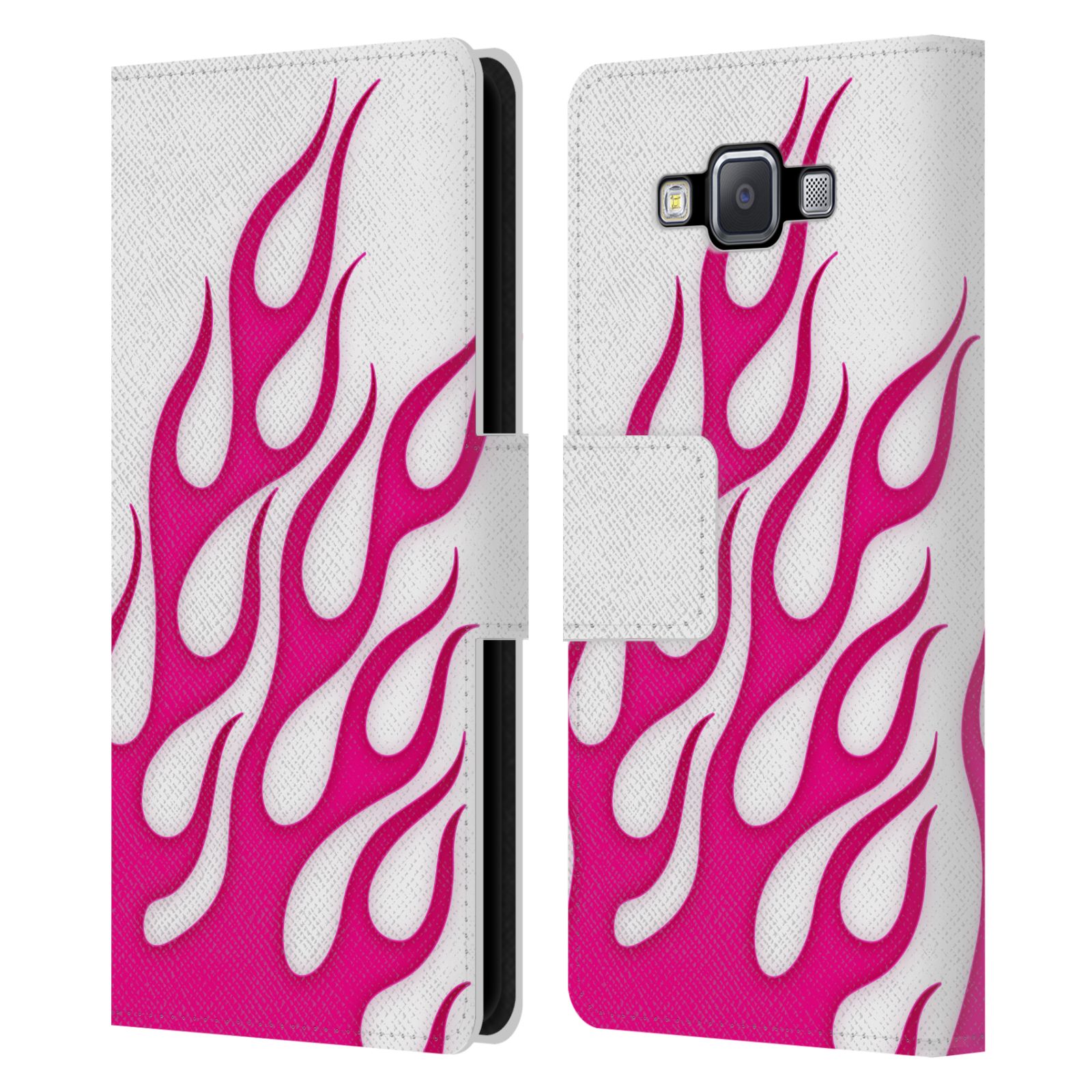 HEAD CASE Flipové pouzdro pro mobil Samsung Galaxy A5 barevné ohnivé plameny růžová a bílá