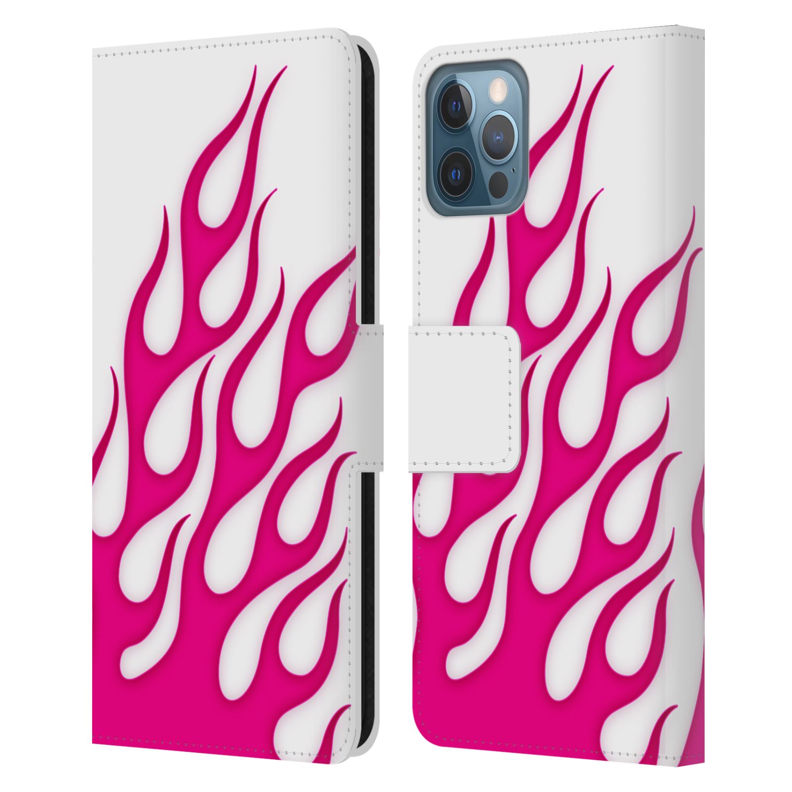 HEAD CASE Flipové pouzdro pro mobil Apple Iphone 12 / Iphone 12 PRO barevné ohnivé plameny růžová a bílá
