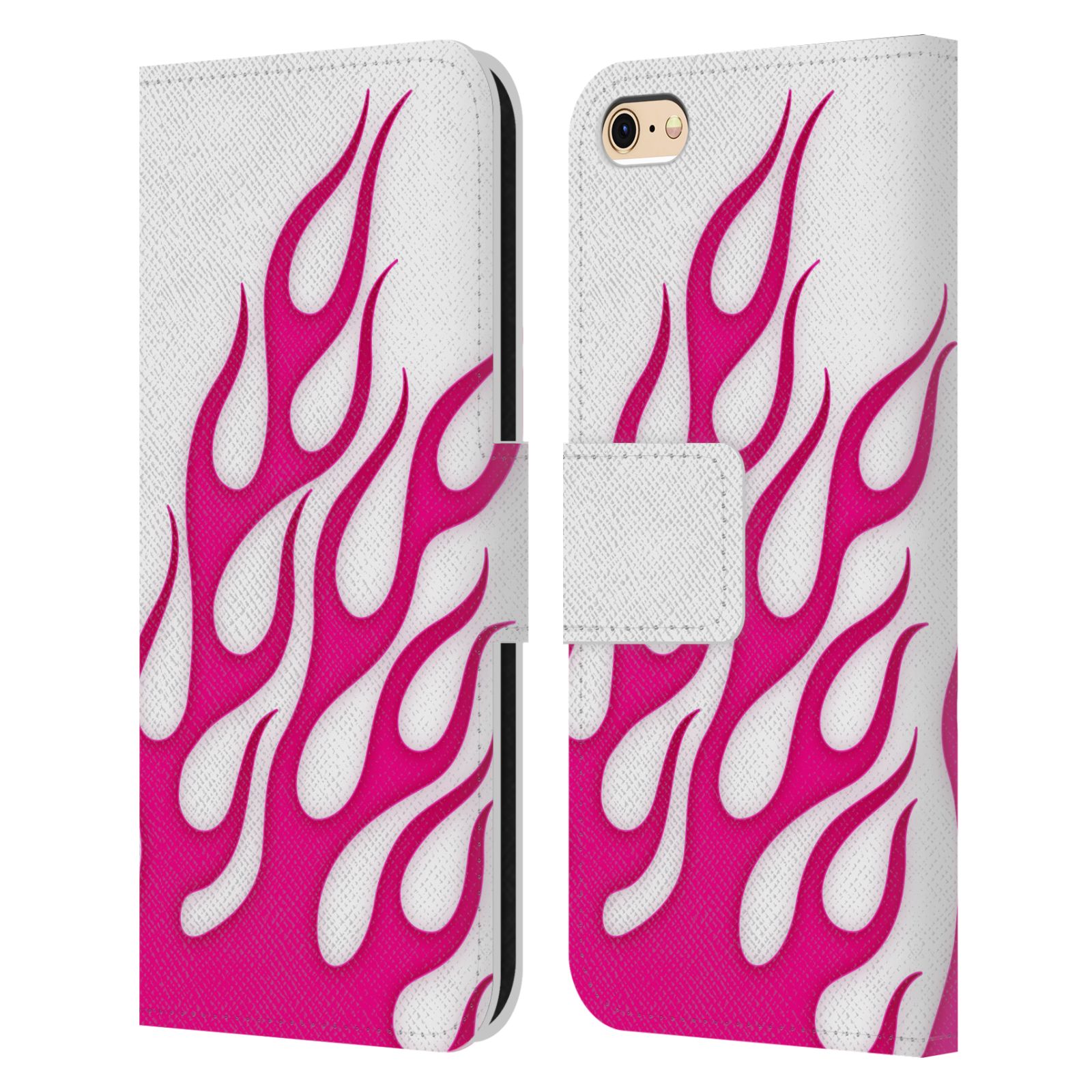 HEAD CASE Flipové pouzdro pro mobil Apple Iphone 6/6s barevné ohnivé plameny růžová a bílá