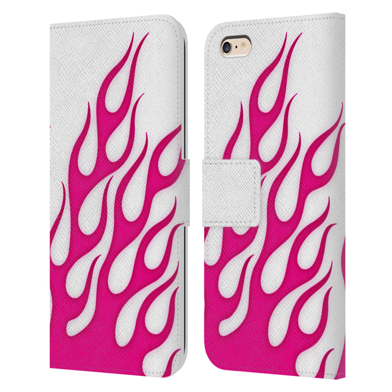 HEAD CASE Flipové pouzdro pro mobil Apple Iphone 6 PLUS / 6S PLUS barevné ohnivé plameny růžová a bílá