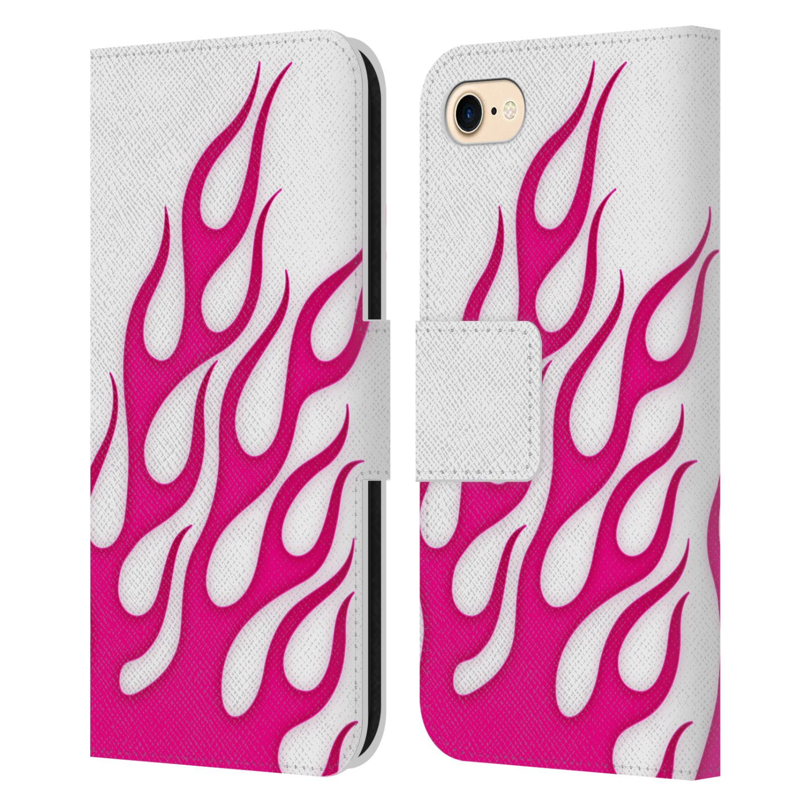 HEAD CASE Flipové pouzdro pro mobil Apple Iphone 7/8/SE 2020 barevné ohnivé plameny růžová a bílá