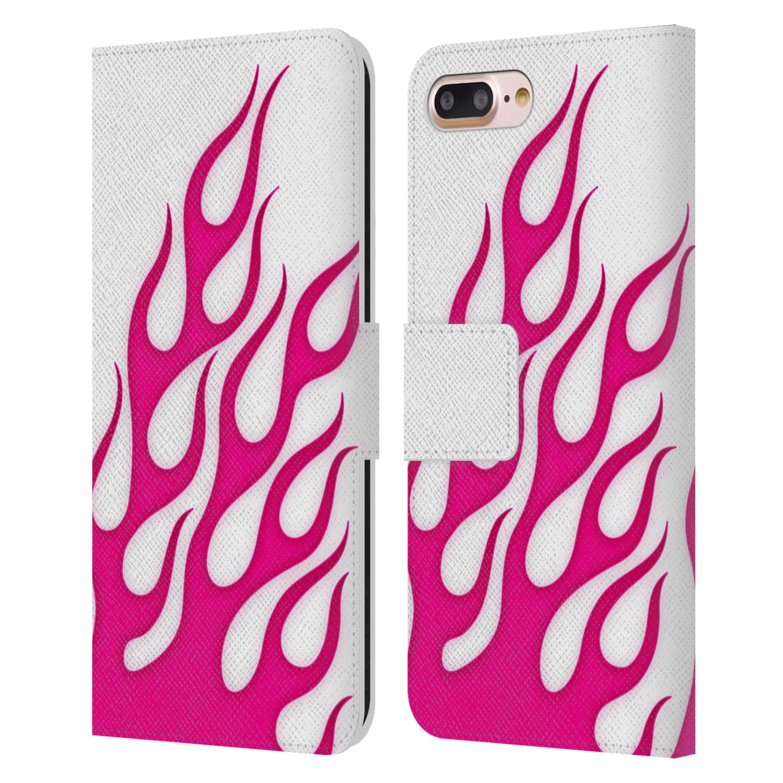 HEAD CASE Flipové pouzdro pro mobil Apple Iphone 7 PLUS / 8 PLUS barevné ohnivé plameny růžová a bílá
