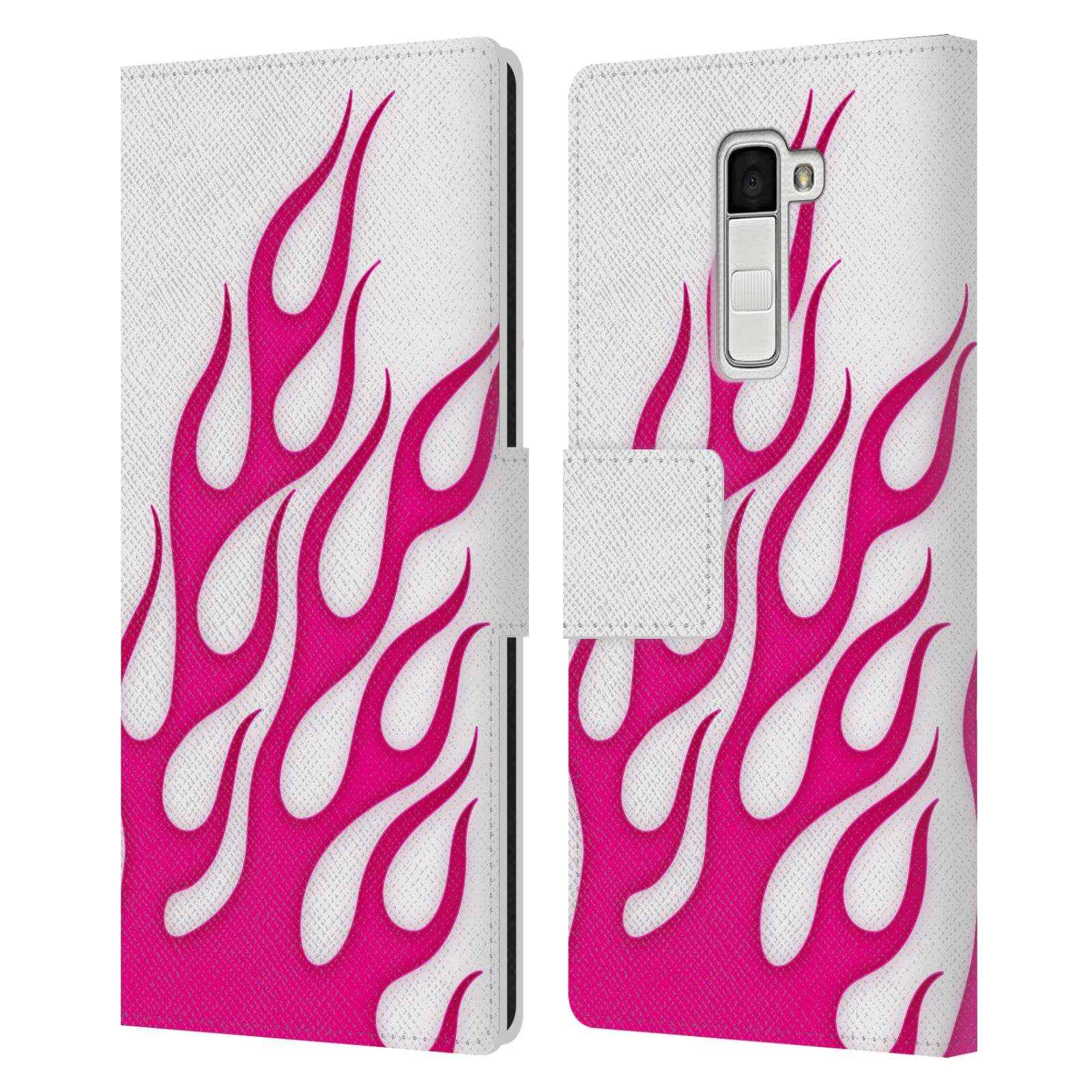 HEAD CASE Flipové pouzdro pro mobil LG K10 barevné ohnivé plameny růžová a bílá