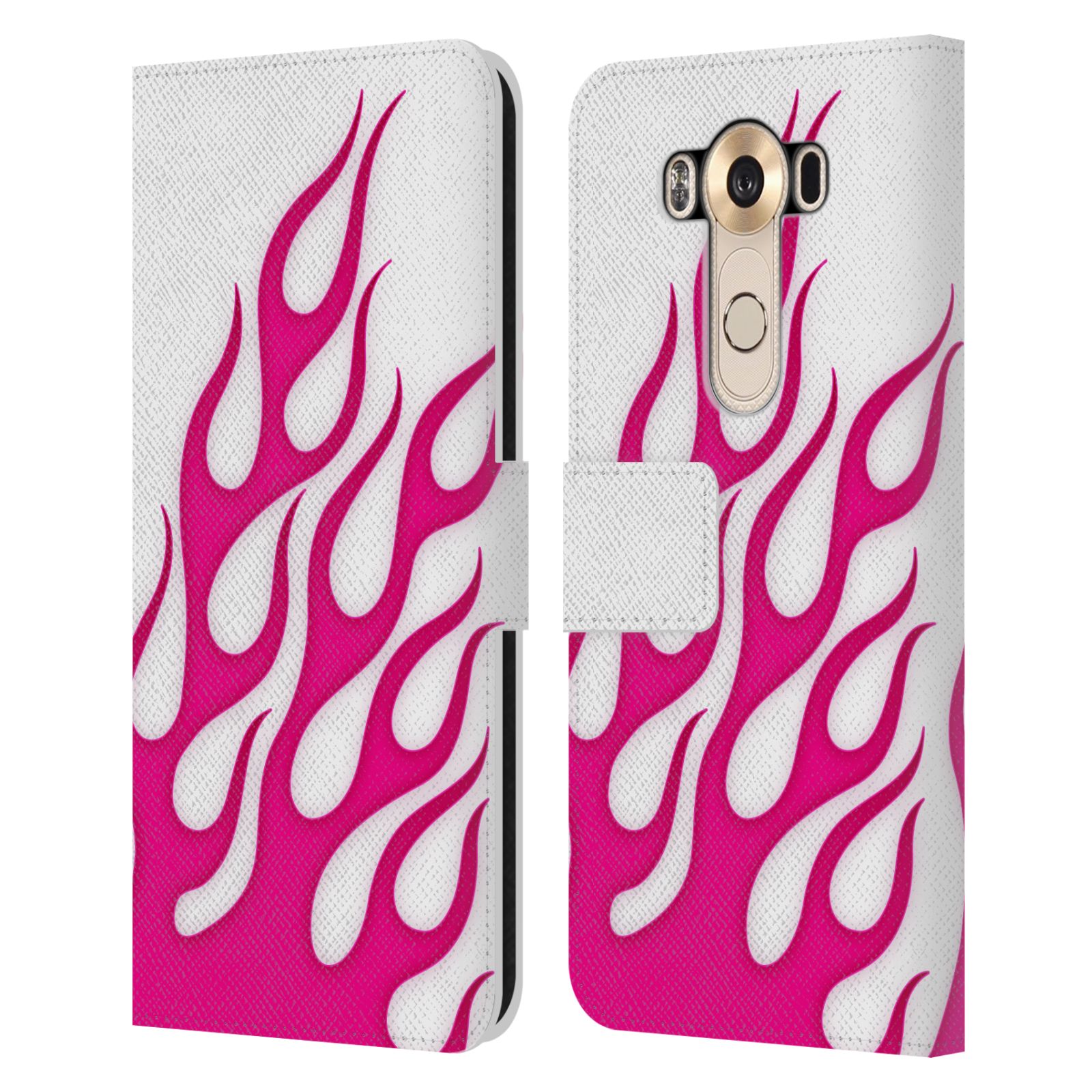 HEAD CASE Flipové pouzdro pro mobil LG V10 barevné ohnivé plameny růžová a bílá