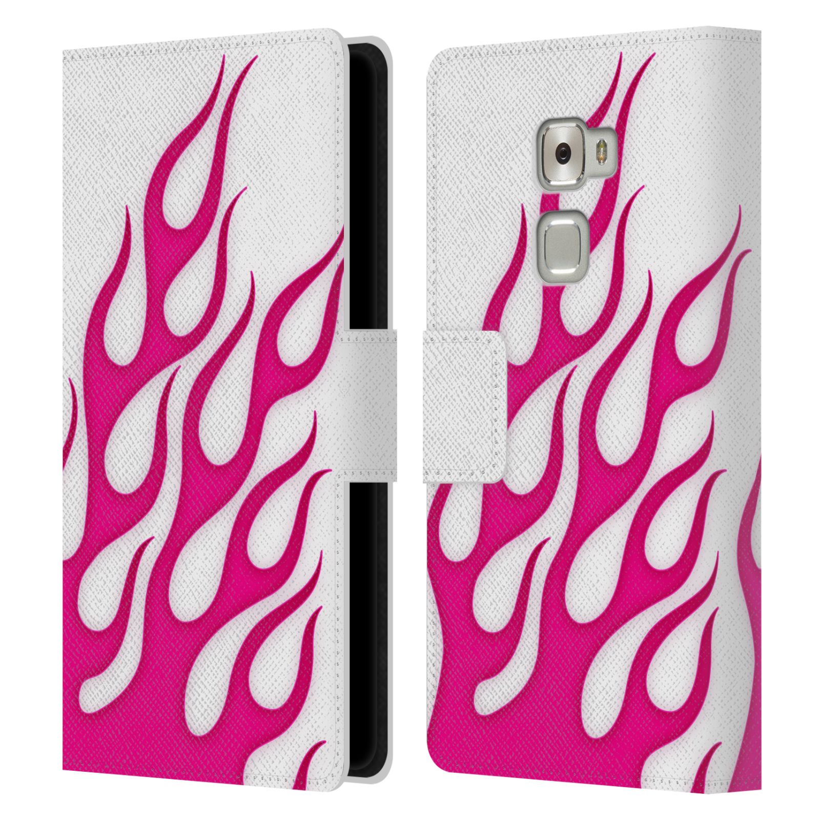 HEAD CASE Flipové pouzdro pro mobil Huawei MATE S barevné ohnivé plameny růžová a bílá